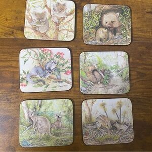 Vintage dynasty nature Animal Print Coasters Set of 6 made in Australia